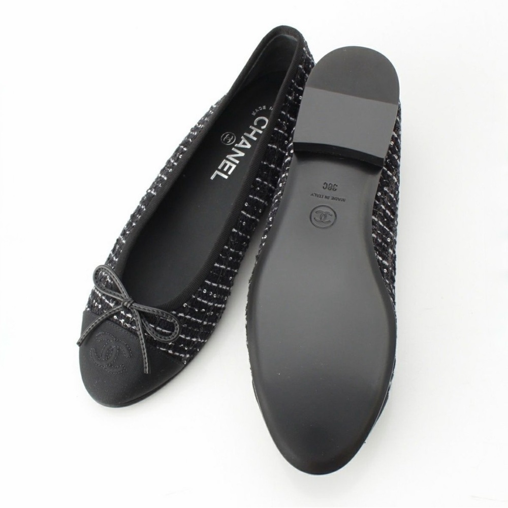 CHANEL New 2025 Interlocking CC Logo Ballet Flats / Size EU 38 / Tweed - Picture 5 of 15